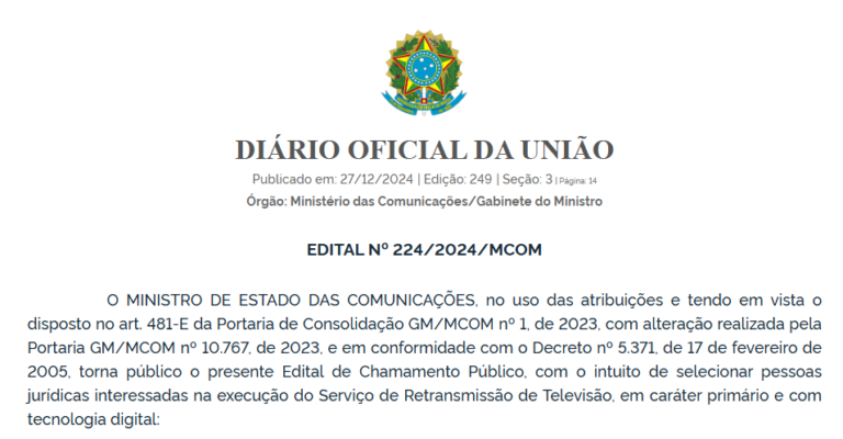 executar o Serviço de Retransmissão de Televisão – RTV em Nova Mutum