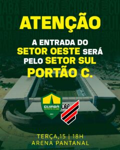 ATENÇÃO, TORCIDA! 

Para o jogo desta terça (15), às18h, na Arena Pantanal, a e…