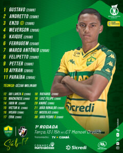 Vamos, Dourado!
O Cuiabá vem assim para enfrentar o Vasco pela estreia do Brasil…