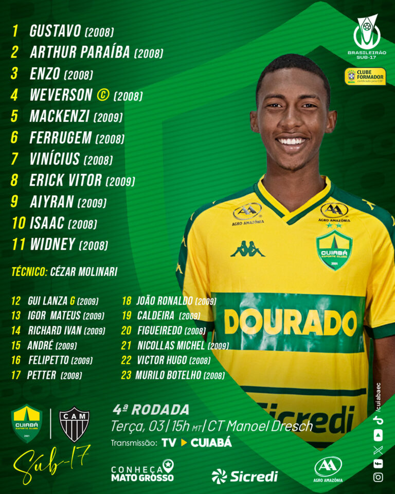 O Dourado está definido para enfrentar o Atlético-MG pelo Brasileiro Sub-17.

#O…