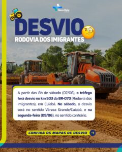 Atenção, motorista! 

A partir das 8h deste sábado (07/06), o tráfego será desv…