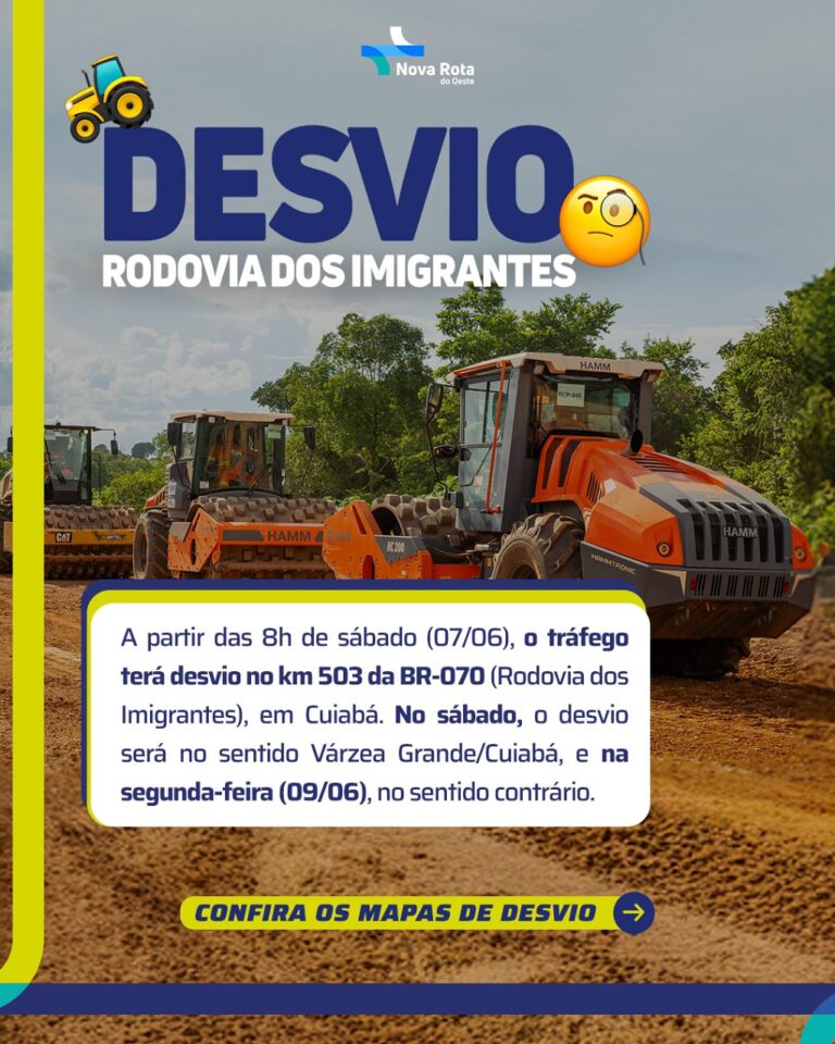Atenção, motorista! 

A partir das 8h deste sábado (07/06), o tráfego será desv…