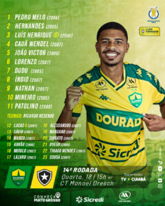 O Dourado está pronto e escalado para enfrentar o Botafogo pelo Brasileiro Sub-2…