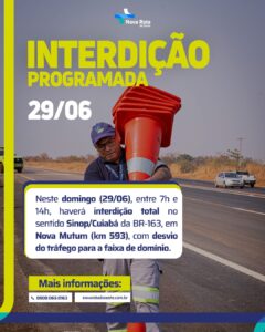 Atenção, motorista! 

Neste domingo (29/06), das 7h às 14h, a BR-163, em Nova M…