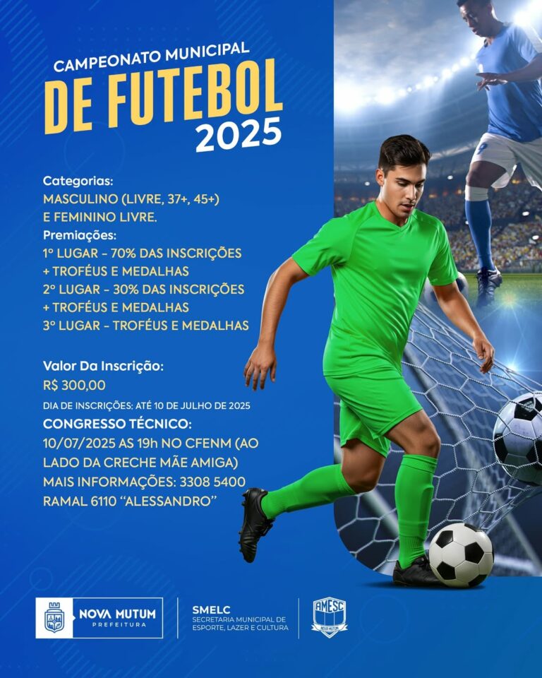 CONVITE ESPECIAL 
 CAMPEONATO MUNICIPAL DE FUTEBOL 2025 

Estão abertas as insc…