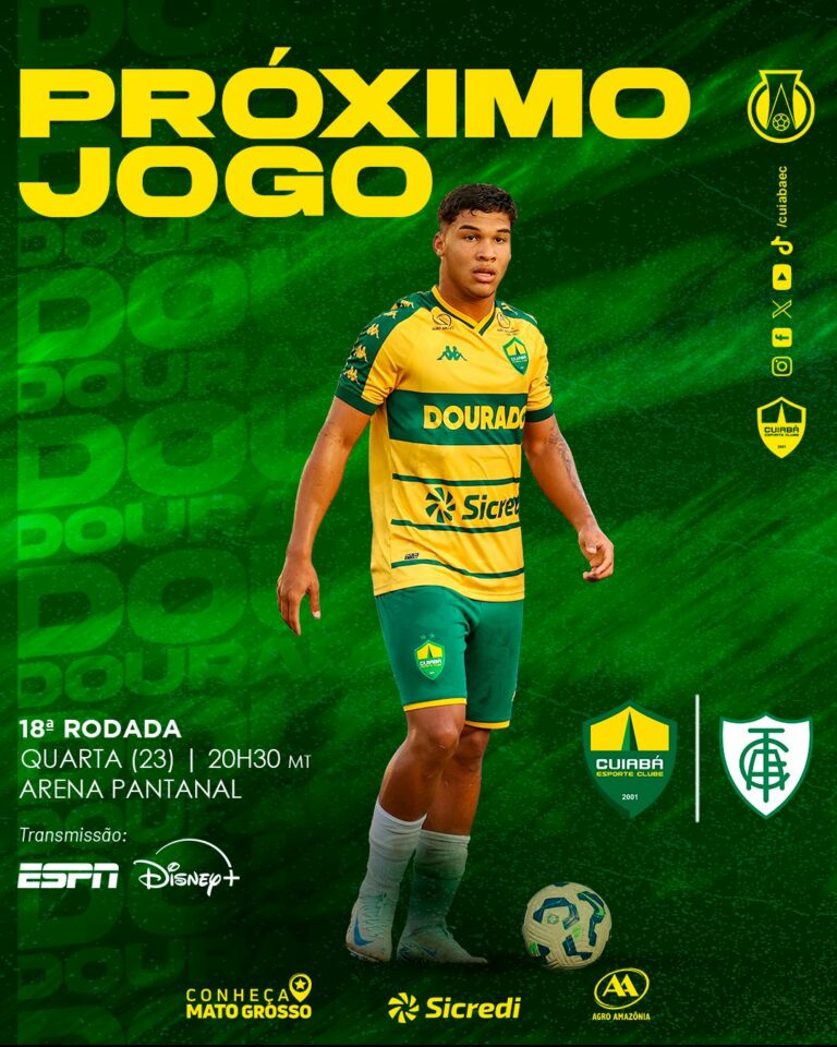 Quarta tem Dourado na Arena Pantanal. 
Anote na sua agenda! 

 América-MG
 18ª R…
