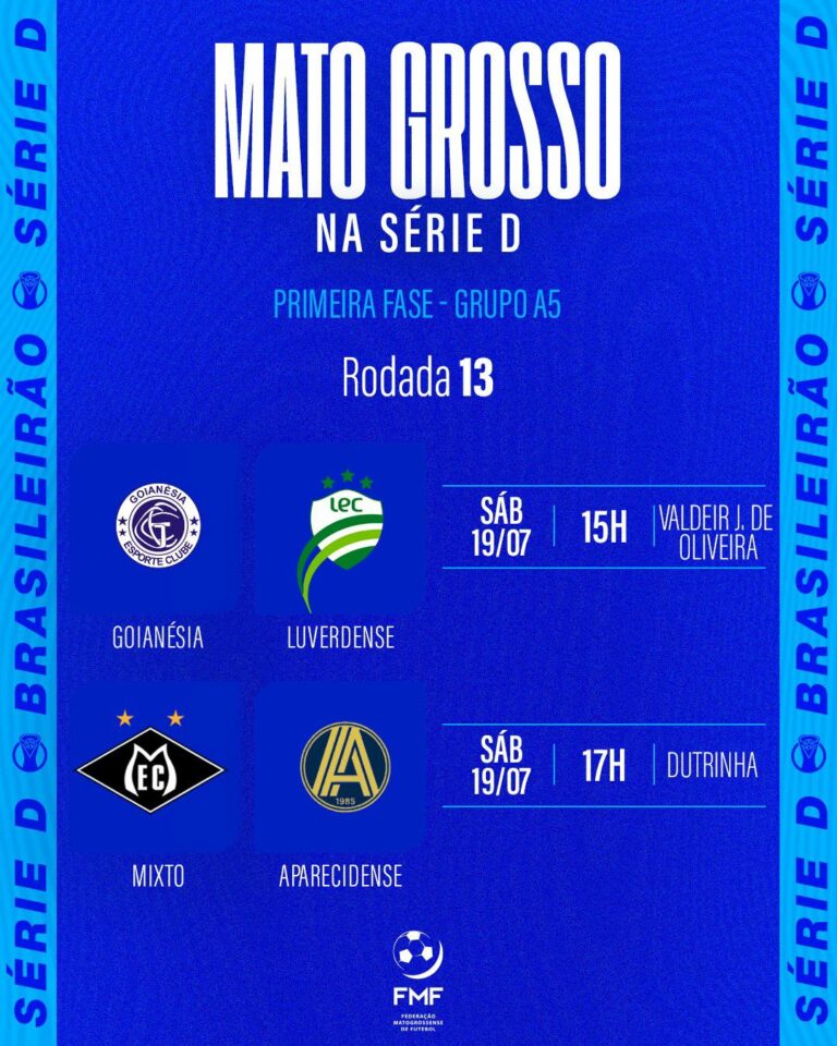 Sábado de Série D: Luverdense visita o Goianésia e Mixto decide vaga contra o Ap…