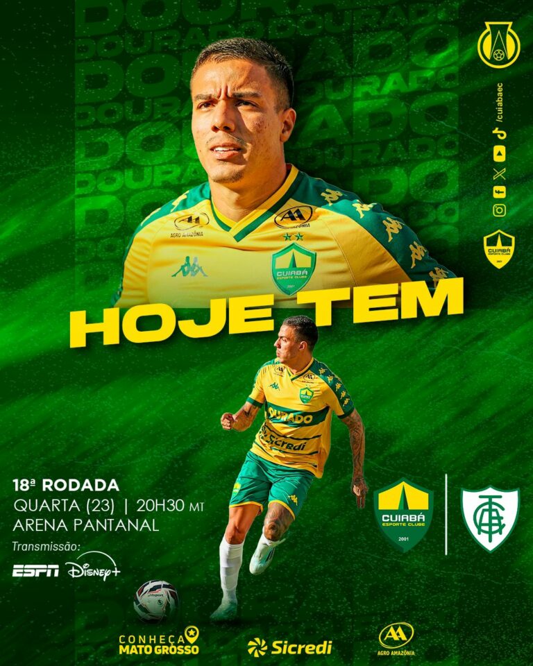 Hoje é dia de Dourado. Vamos, Cuiabá!

 América-MG
 18ª Rod – Brasileiro Série B…