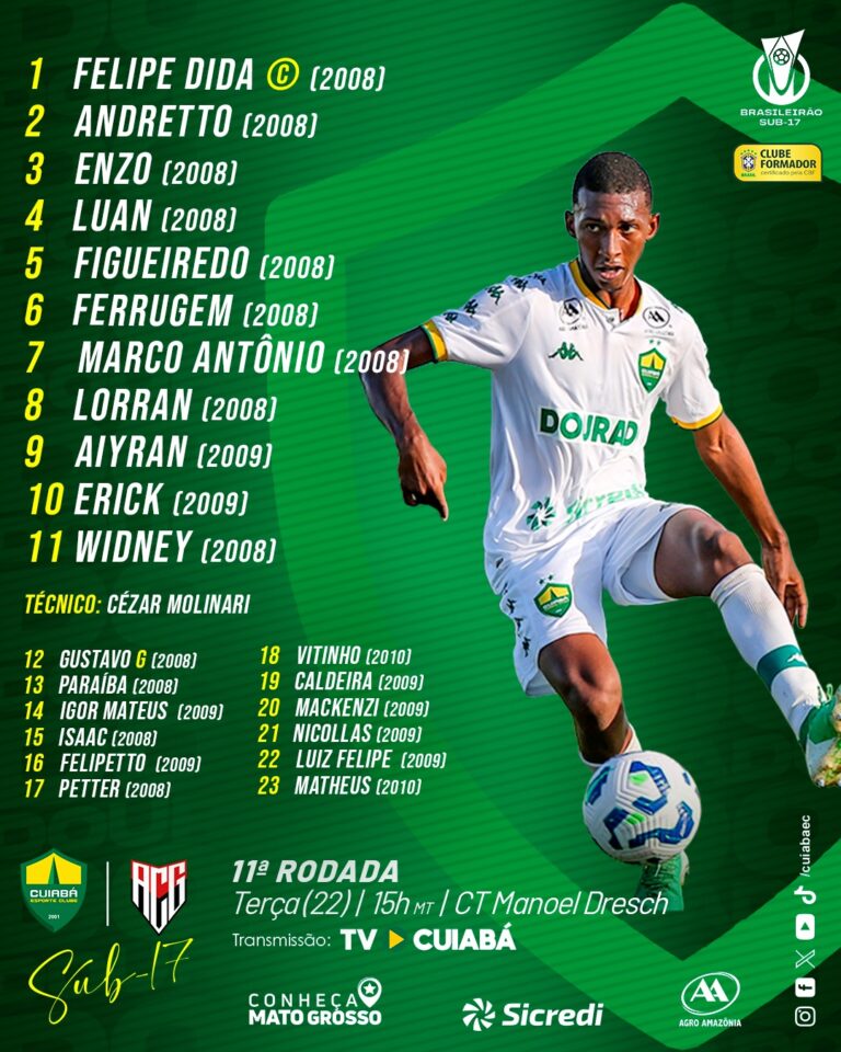 O sub-17 do Dourado está escalado assim para enfrentar o Atlético-GO.

#Orgulhod…