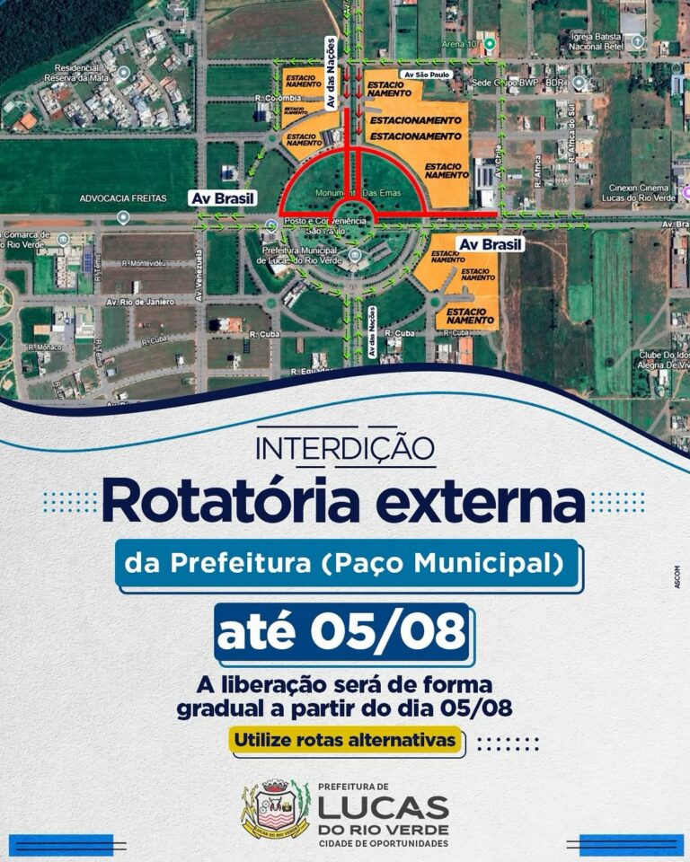 Atenção, motoristas! 

Por conta da realização da ExpoLucas 2025, a rotatória e…