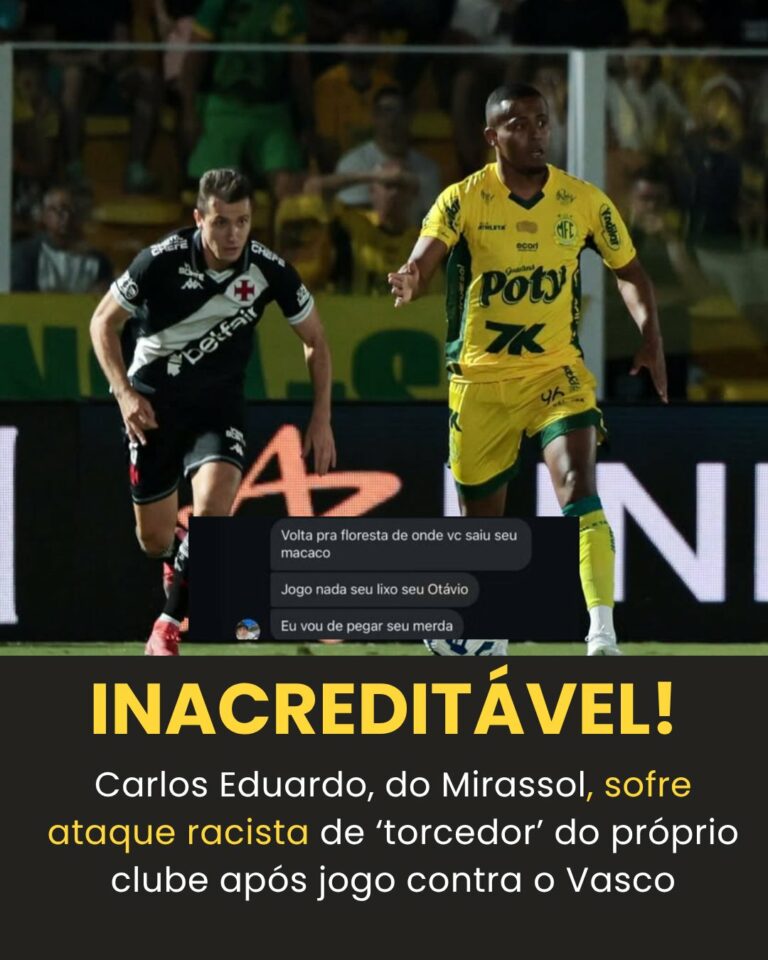 Jogador do Mirassol é vitima de racismo após duelo contra o Vasco