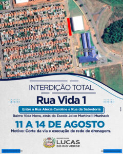INTERDIÇÃO TOTAL 

Atenção, moradores e motoristas do Bairro Vida Nova!
A Rua V…
