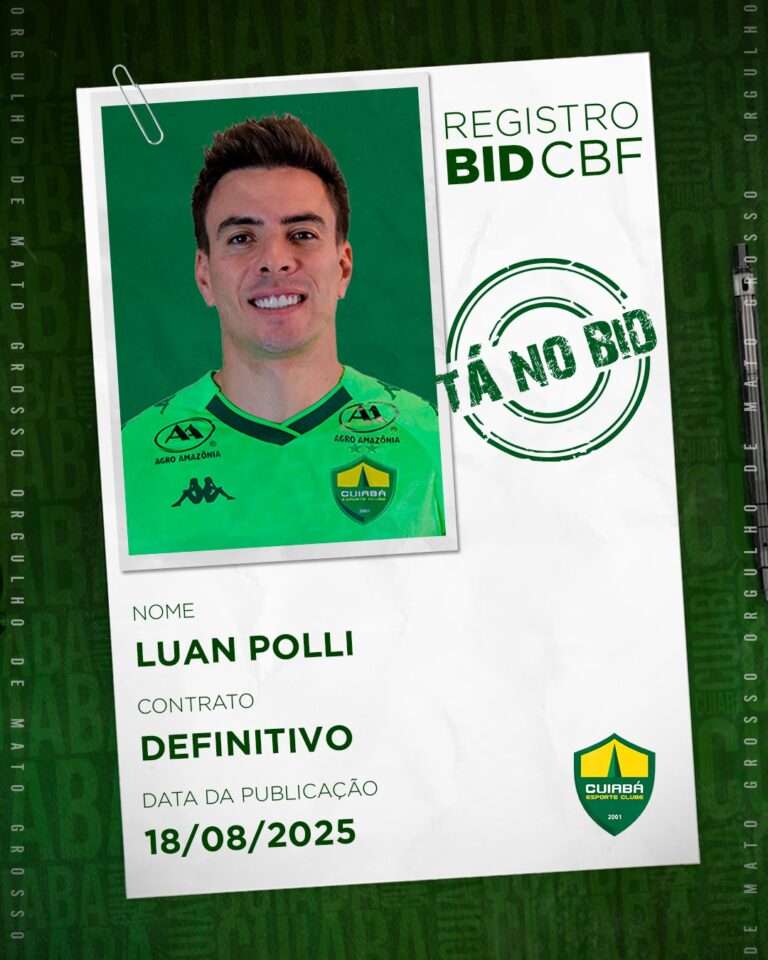 Já Bidou!

O goleiro Luan Polli já aparece no BID da CBF e está regularizado par…