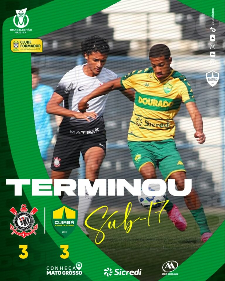 Tudo igual! Cuiabá empata com o Corinthians pelo Brasileiro Sub-17 e chega aos 1…