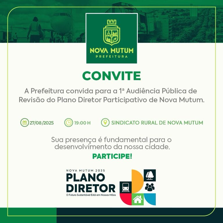 CONVITE ESPECIAL

A Prefeitura de Nova Mutum convida você para participar da 1ª…
