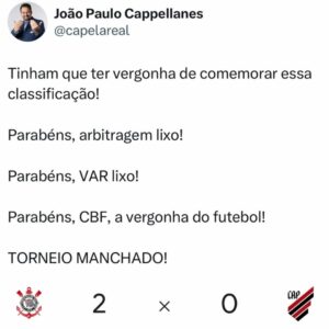 O jornalista Cappellanes ficou revoltado com a derrota do Athletico-PR.