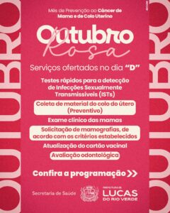 O Outubro Rosa chegou em Lucas do Rio Verde! 

A Prefeitura, por meio da Secreta…