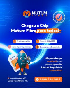Chegou a conexão que vai com você para todos os lugares! 

 O Chip Mutum Fibra e…