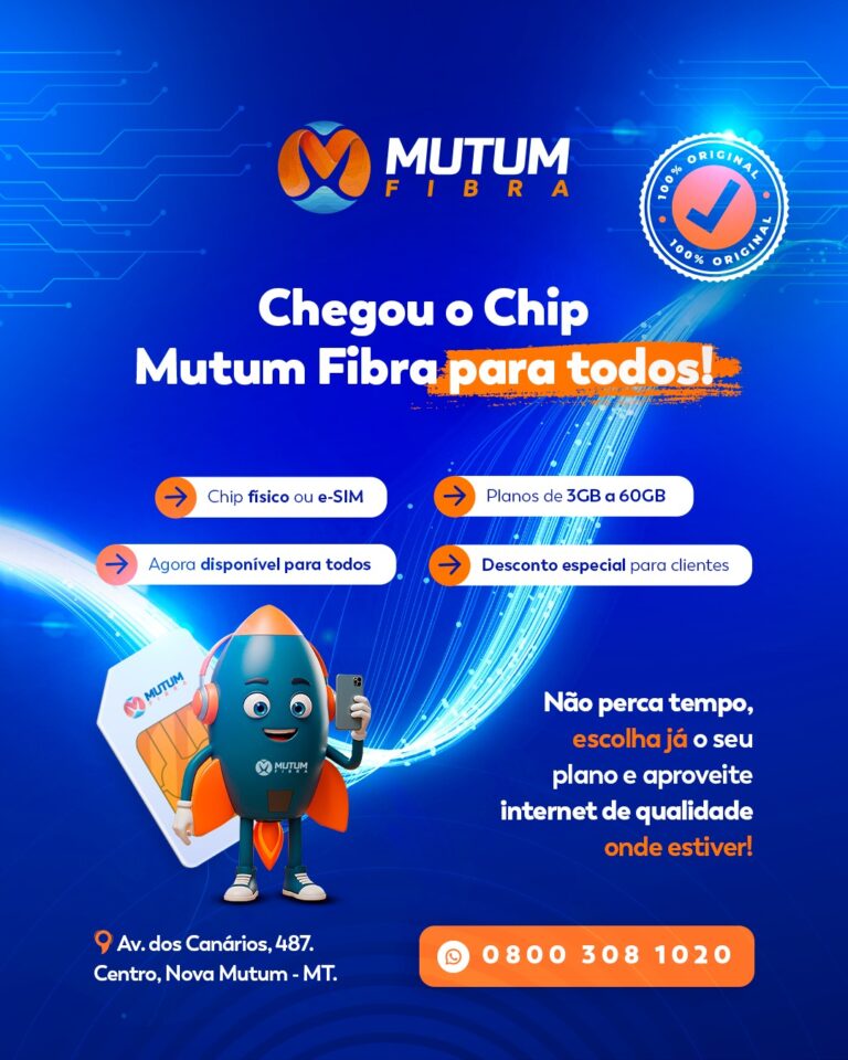 Chegou a conexão que vai com você para todos os lugares! 

 O Chip Mutum Fibra e…
