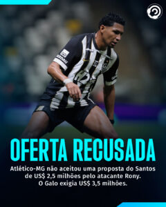 NEGOCIAÇÃO ENCERRADA

O Atlético-MG recusou a proposta do Santos de US$ 2,5 mil…