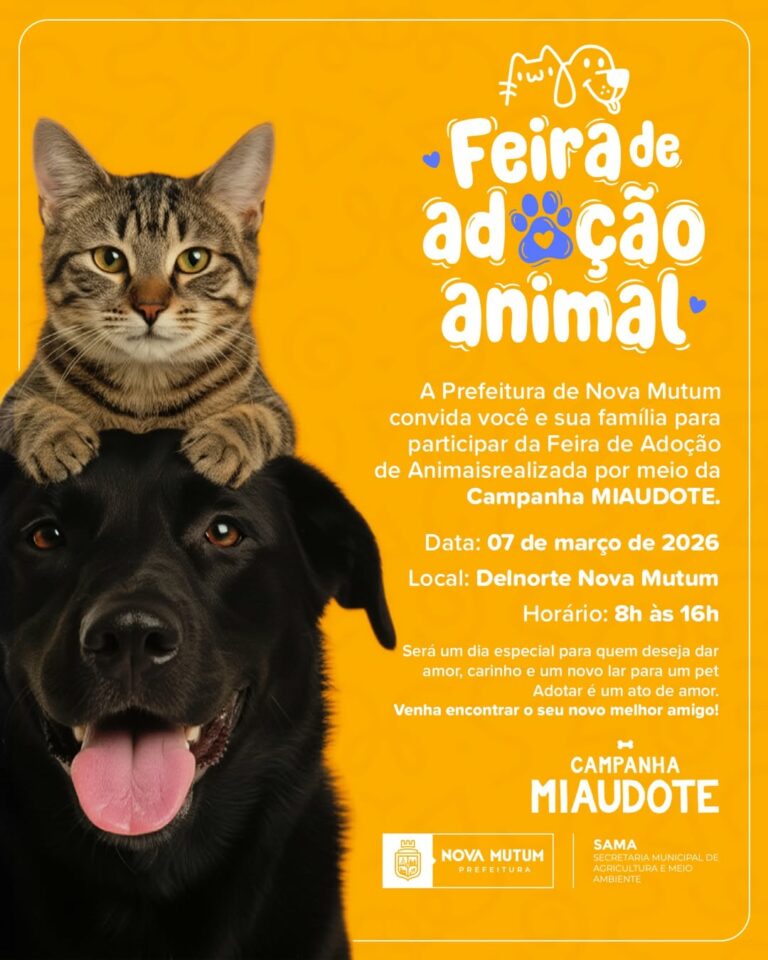MIAUDOTE – Feira de Adoção Animal 

A Prefeitura de Nova Mutum convida você e s…
