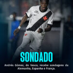 O atacante Andrés Gómez, do Vasco, tem despertado interesse de clubes do futebo…