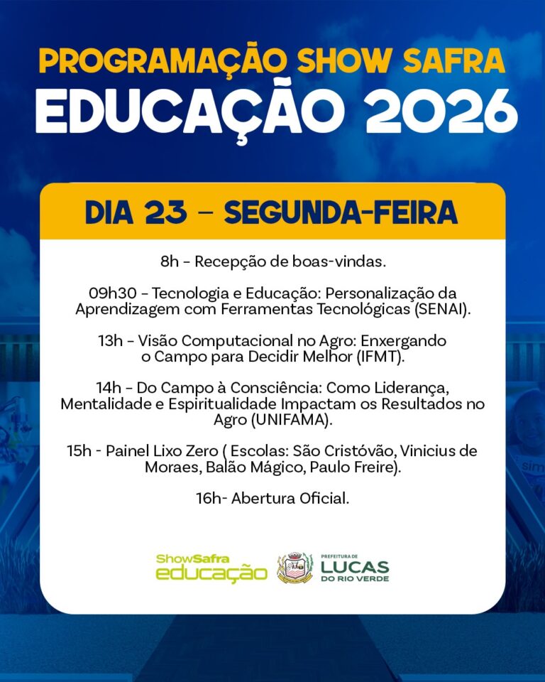 Arrasta pro lado e confira a programação do nosso estande no Show Safra Educação…